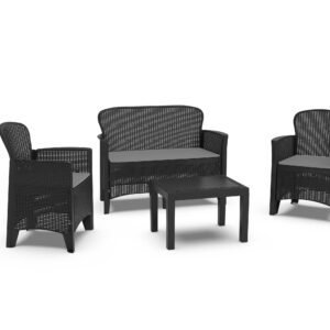 Veneto 4 piece plastic rattan sofa, chair and coffee table set